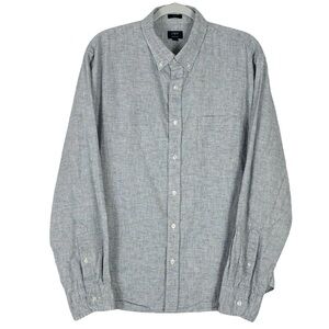 J Crew Check Cotton Linen Button Shirt XL Long Sleeve Preppy Office Workwear